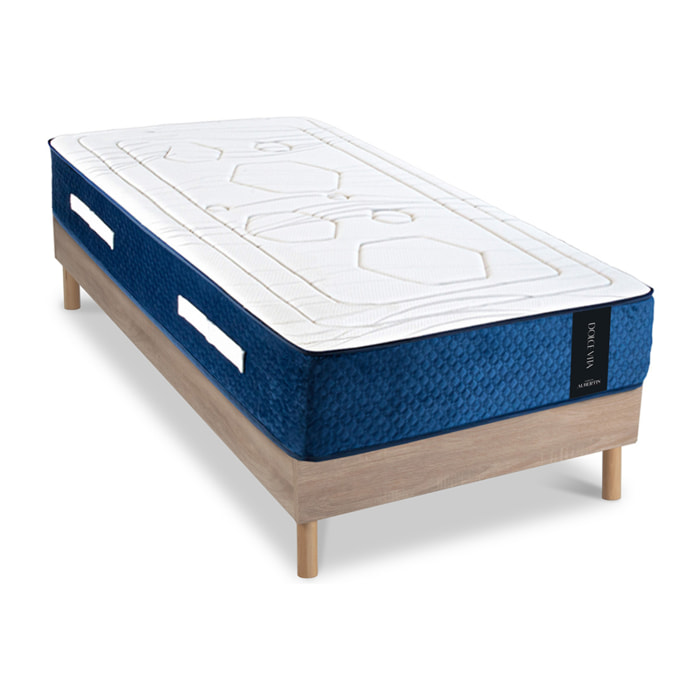 Ensemble Matelas Hybride Dolce Vita & Sommier Kit Bois, Ressorts Ensachés & Mémoire de Forme, 28 cm, Soutien Ferme