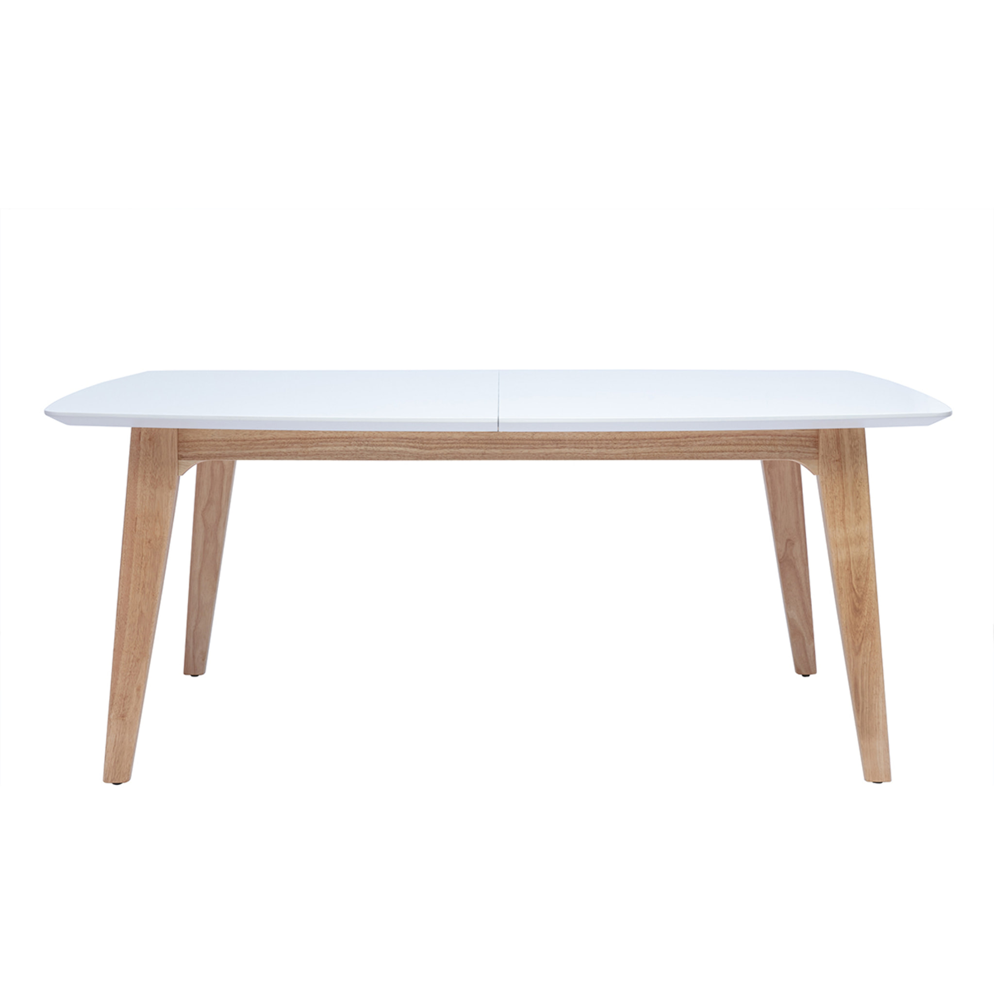 Table extensible rallonges intégrées rectangulaire finition bois blanc et hévéa massif L180-230 cm FIFTIES