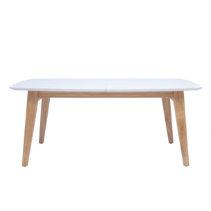 Table extensible rallonges intégrées rectangulaire finition bois blanc et hévéa massif L180-230 cm FIFTIES
