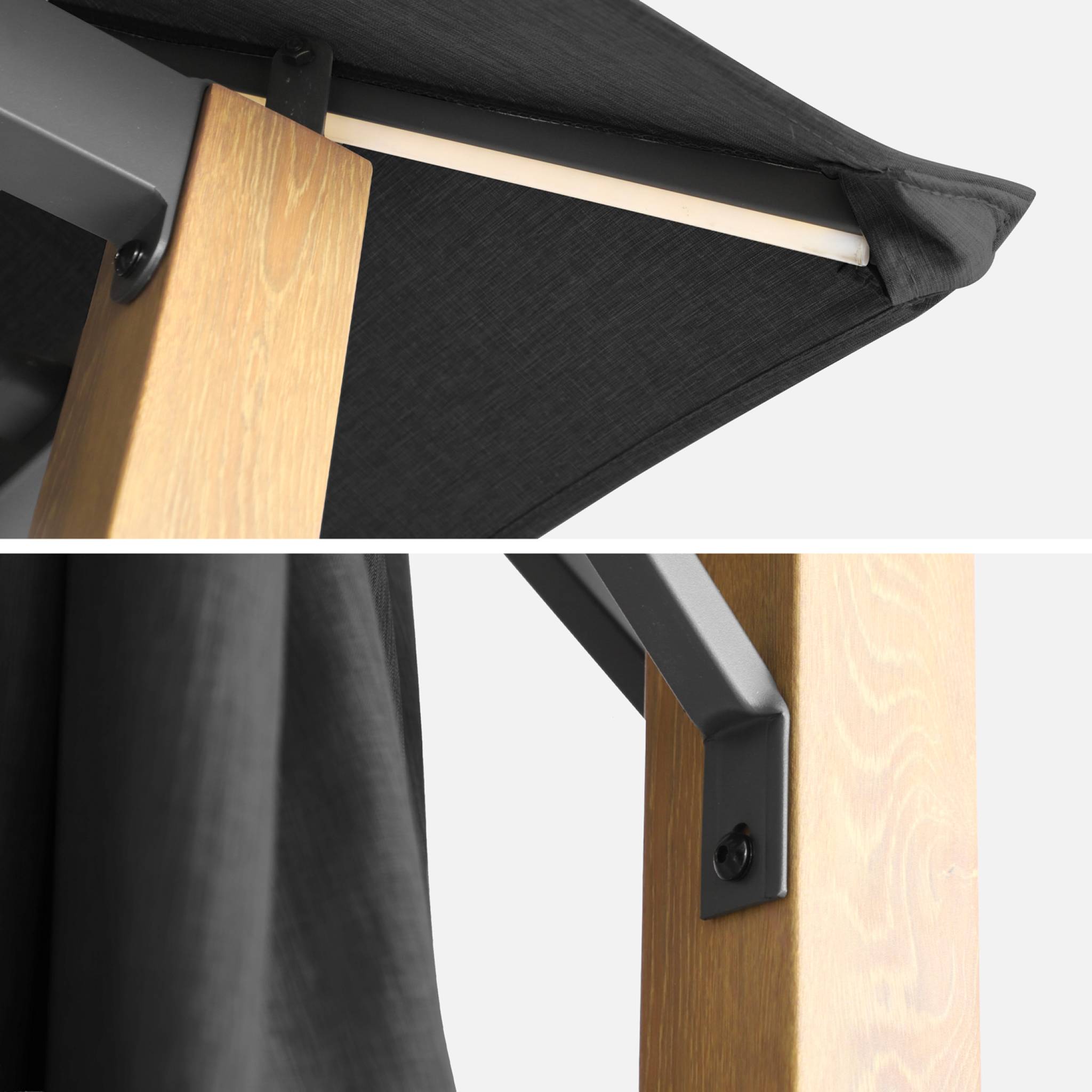 Tonnelle 3x3m aluminium effet bois avec rideaux et led  VELUNA