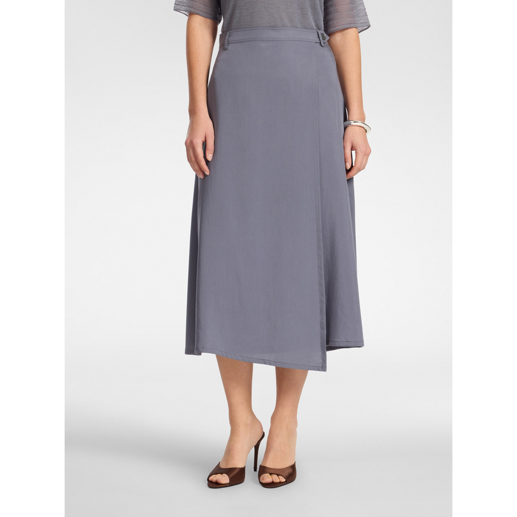 Elena Mirò - Falda midi asimétrica de lyocell - Gris