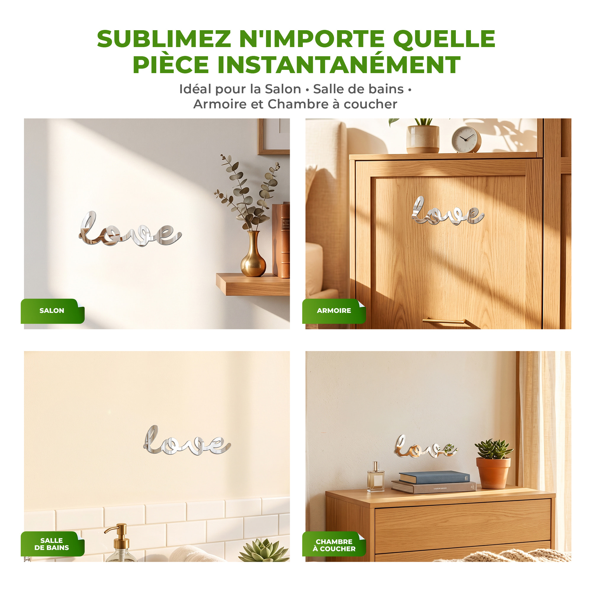 Sticker effet mirroir Love 30 x 10 cm