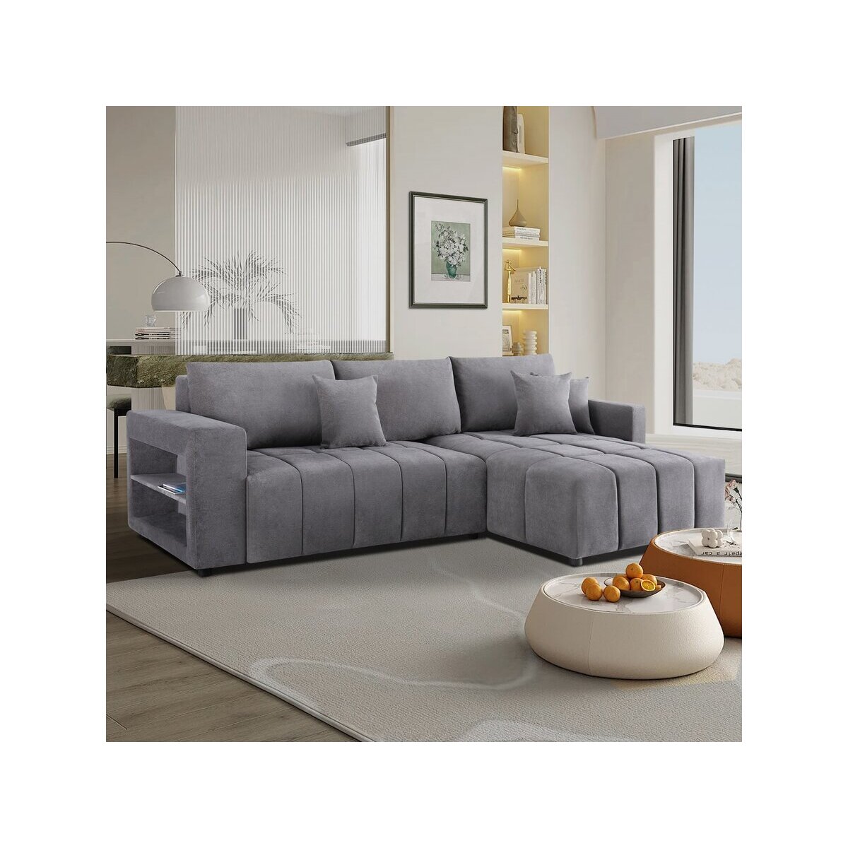 Canapé d'angle convertible tissu chenille 3 places - "Trocadero" - Gris