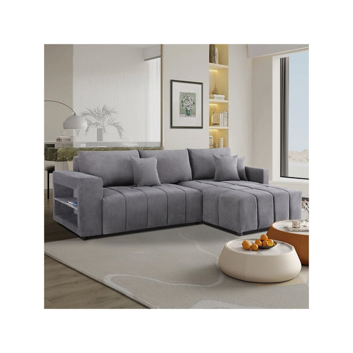 Canapé d'angle convertible tissu chenille 3 places - "Trocadero" - Gris