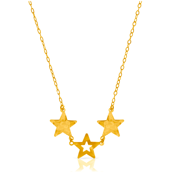 FIRENZE SILVER. AquaStel Collar Plata de Ley 925. Estrella contorneada y dos estrellas laminadas.Motivo forma de corazón junto al cierre. Baño galvanizado oro 24K.