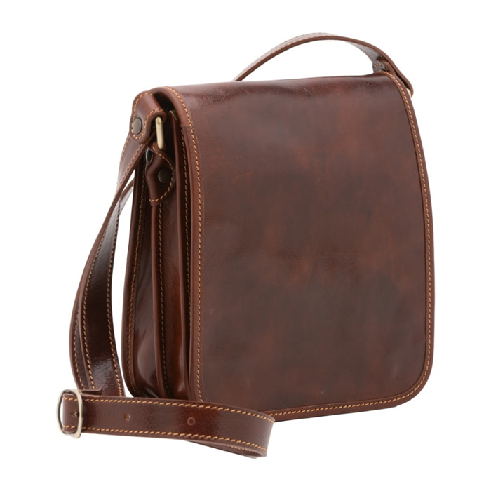 Borsa a tracolla uomo in vera pelle - Modello False - Made in Italy - 23.0 x 20.0 x 9.0 cm