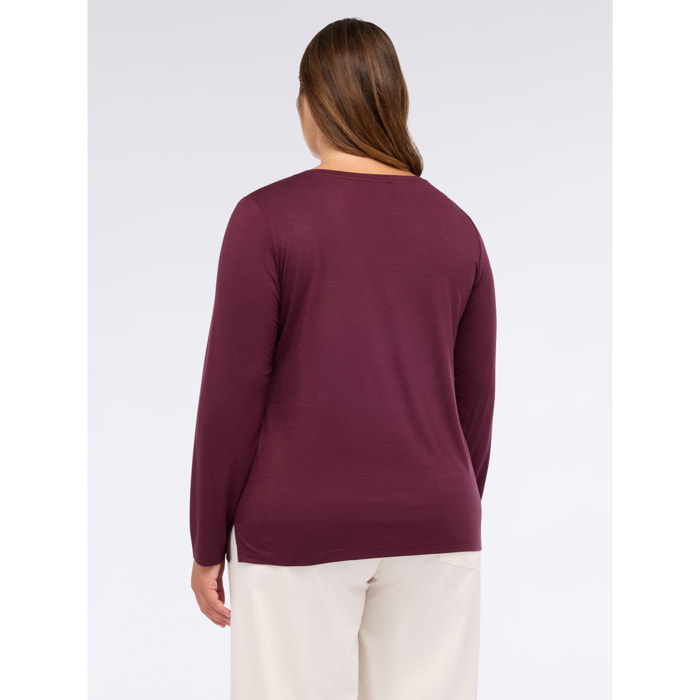 Fiorella Rubino - T-shirt bimaterica a maniche lunghe - Bordeaux