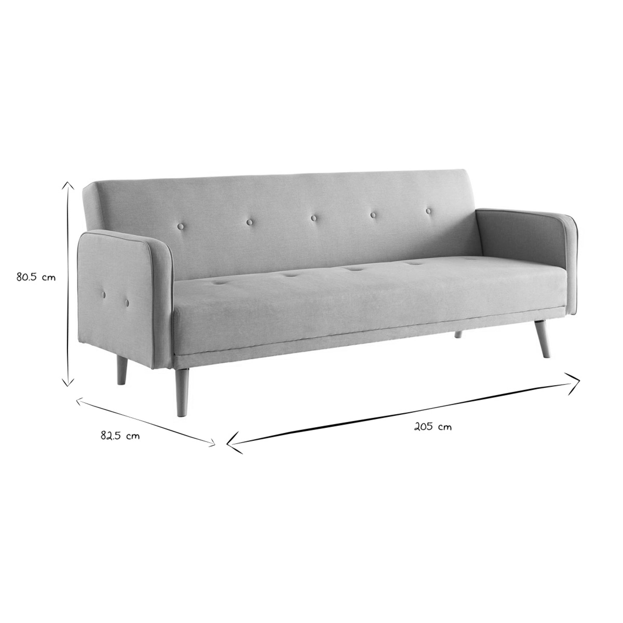 Canapé convertible scandinave 3 places en tissu gris foncé et bois clair ULLA