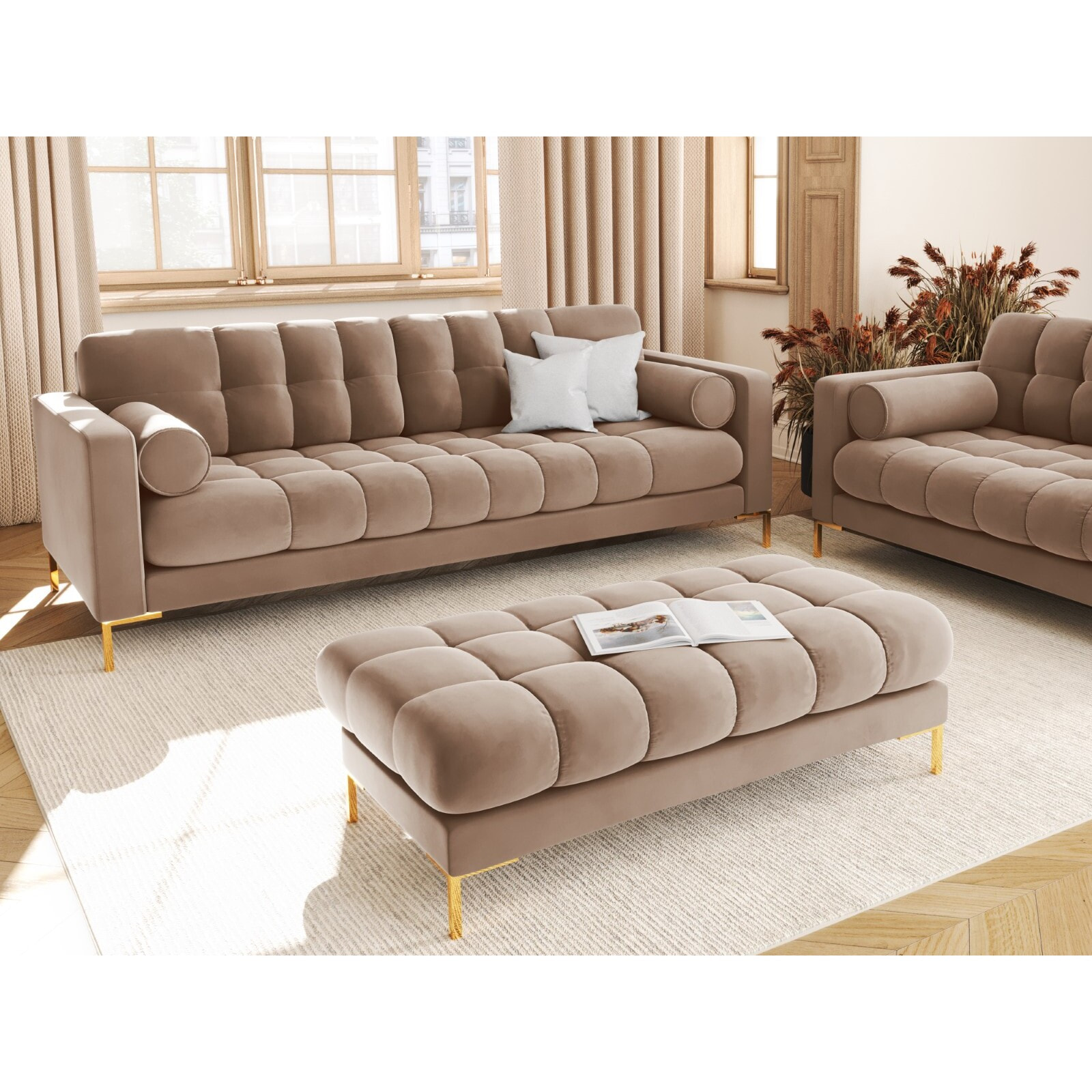 Banc "Bali" 2 places en velours beige