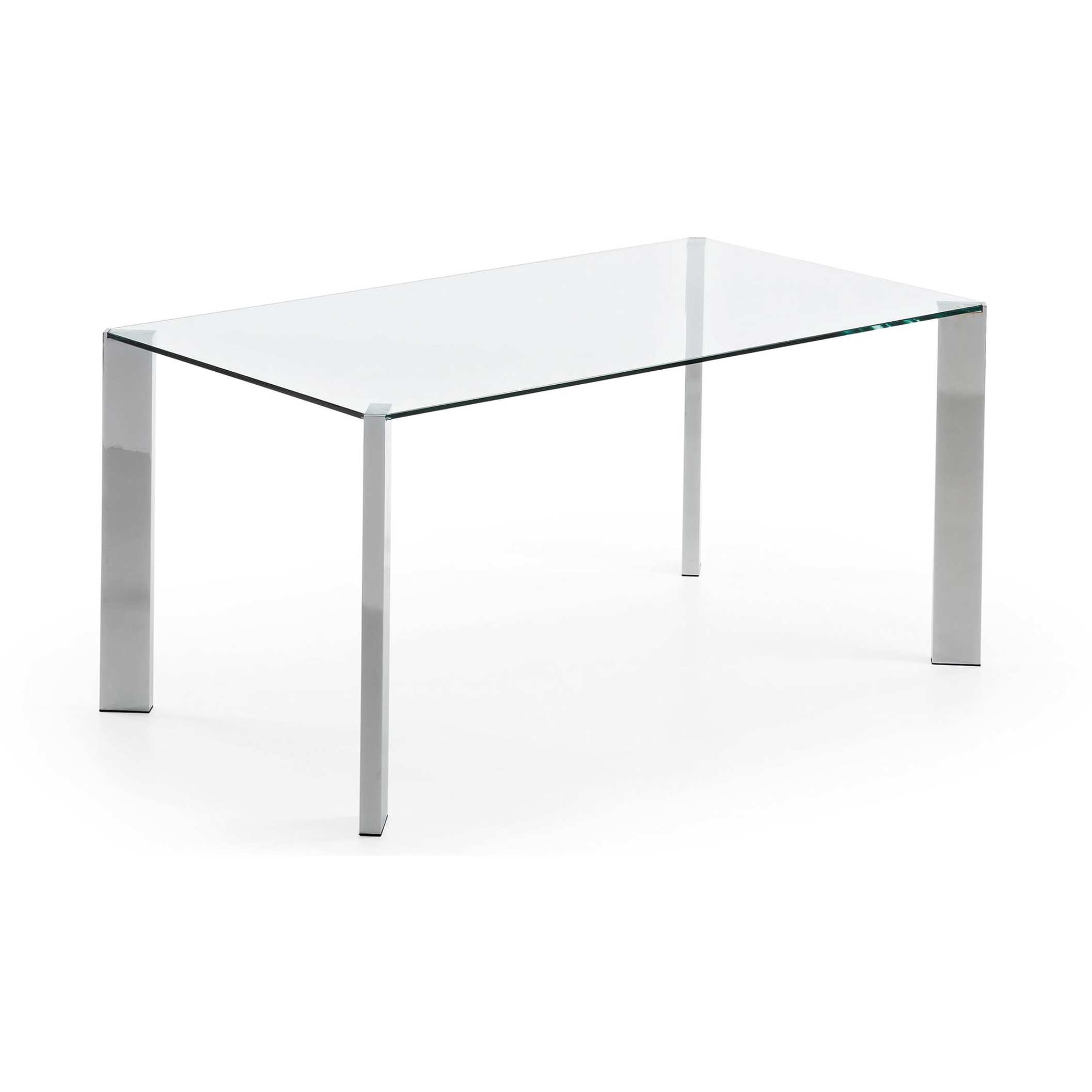 Mesa Spot de cristal y patas de acero acabado cromado 162 x 92 cm