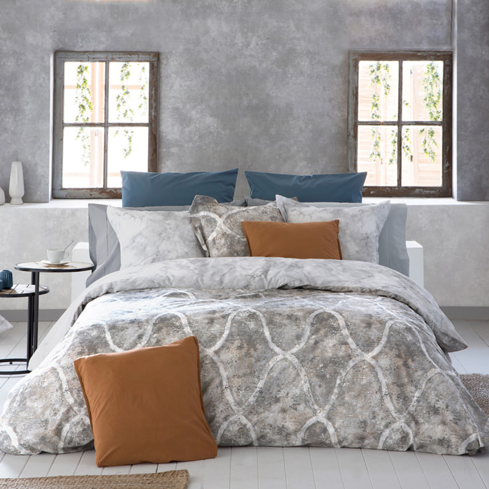 Housse de couette réversible LANSA en coton percale - gris - vendue seule
