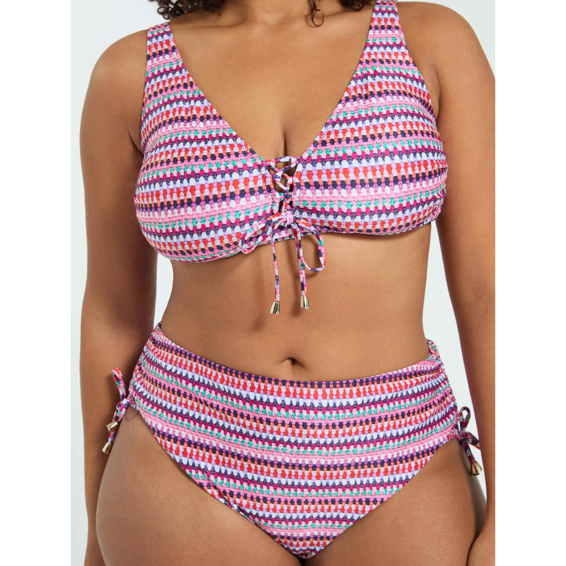Fiorella Rubino - Bikini due pezzi con stampa multicolor e laccetti - Rosa