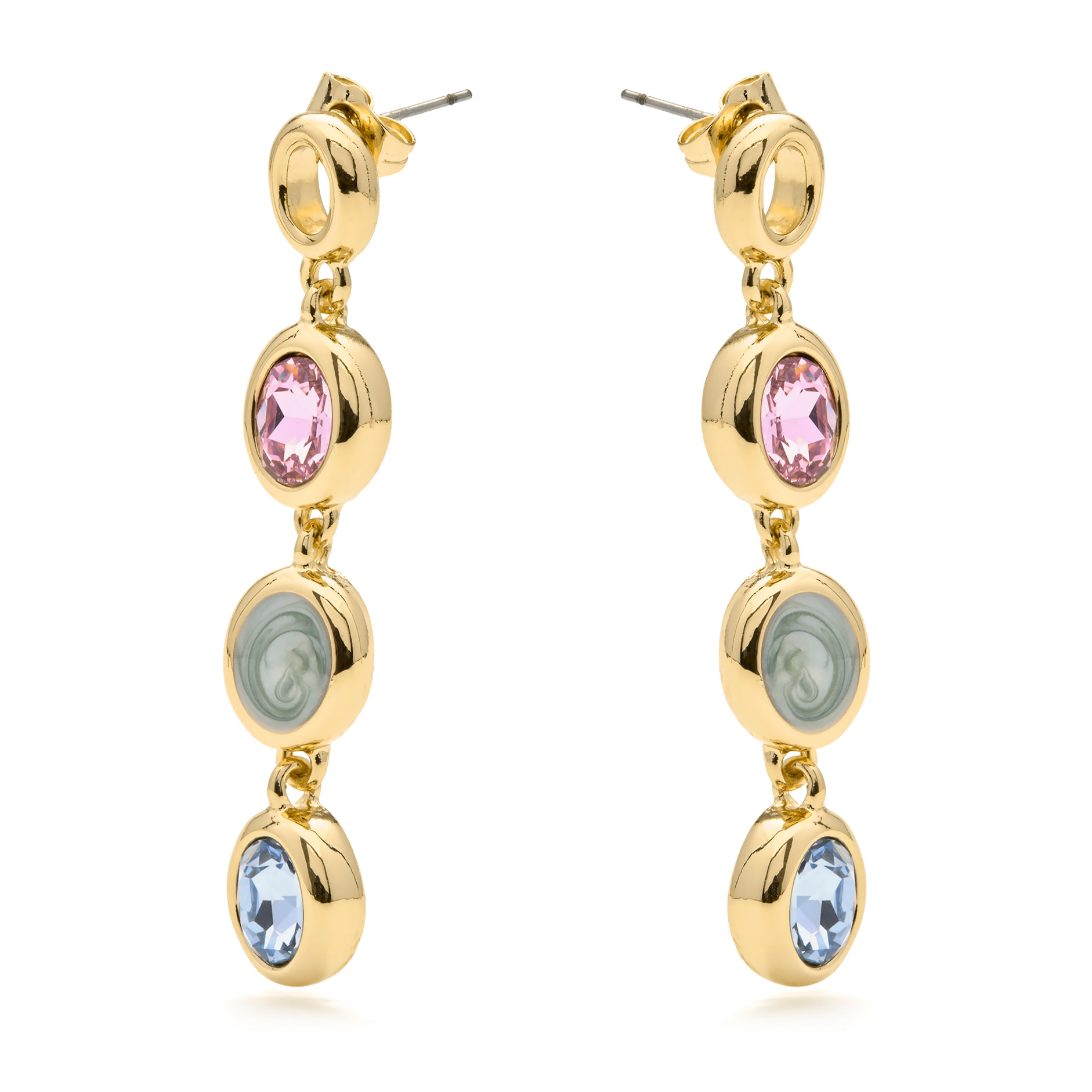 Pendientes de Cuarzo Hidrotermal Multicolor acabado en oro amarillo 18k