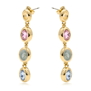 Pendientes de Cuarzo Hidrotermal Multicolor acabado en oro amarillo 18k