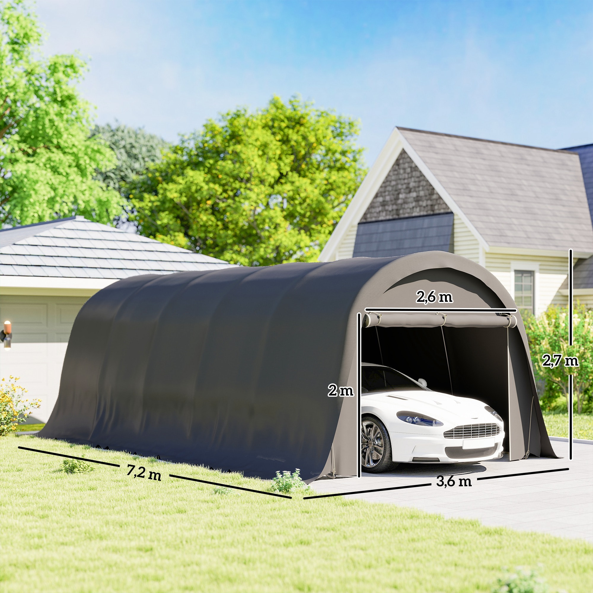 Carport porte roulante PE et acier galvanisé gris foncé