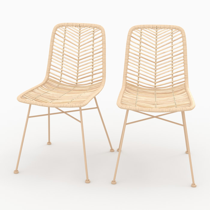Lot de 2 chaises en rotin naturel et pieds beiges - Tamara