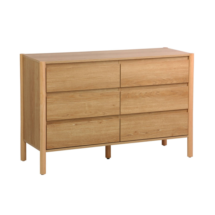 Commode décor bois 6 tiroirs 120cm naturel - 120 x 42 x 78.5 cm - Harmony
