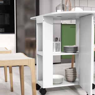 Table de cuisine rabattable - table à manger pliable 2-4 personnes - 2 étagères - blanc