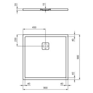 Receveur de douche antidérapant Ultra Flat Evo recoupable avec bonde longueur 90 x 90