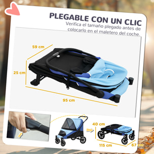 Carrito para Perros Plegable Cochecito para Perros Grandes hasta 30 kg con Ruedas Grandes Correas de Seguridad Marco Amortiguador Cojín Lavable 124x67x100 cm Azul