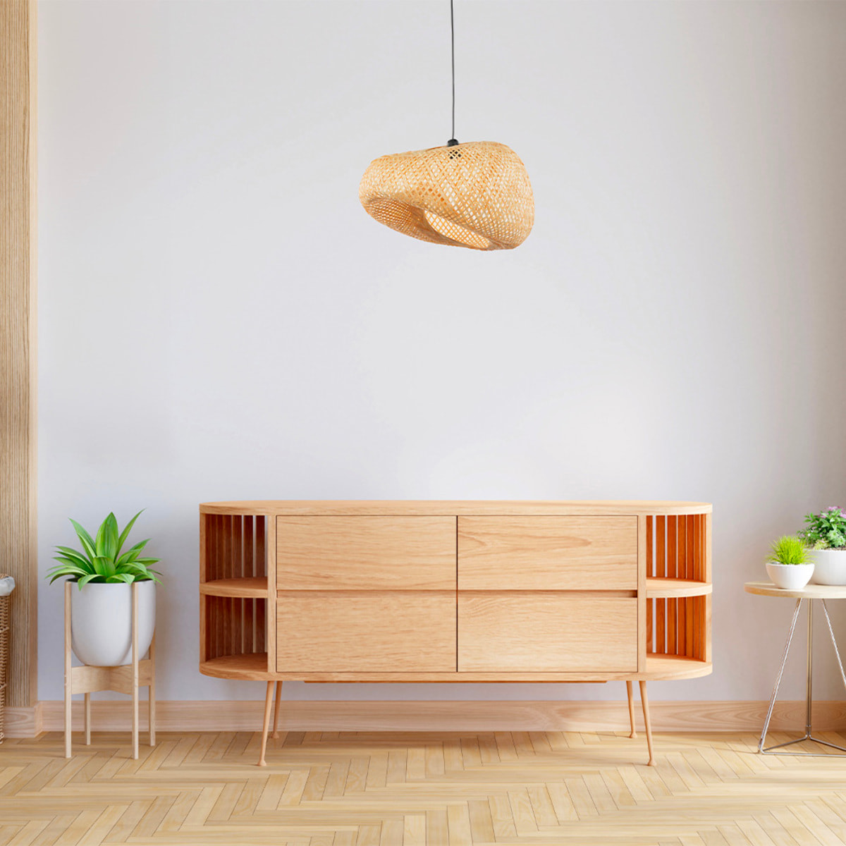 Suspension Design Bambou Naturel, 47x58 cm, Style Bohème