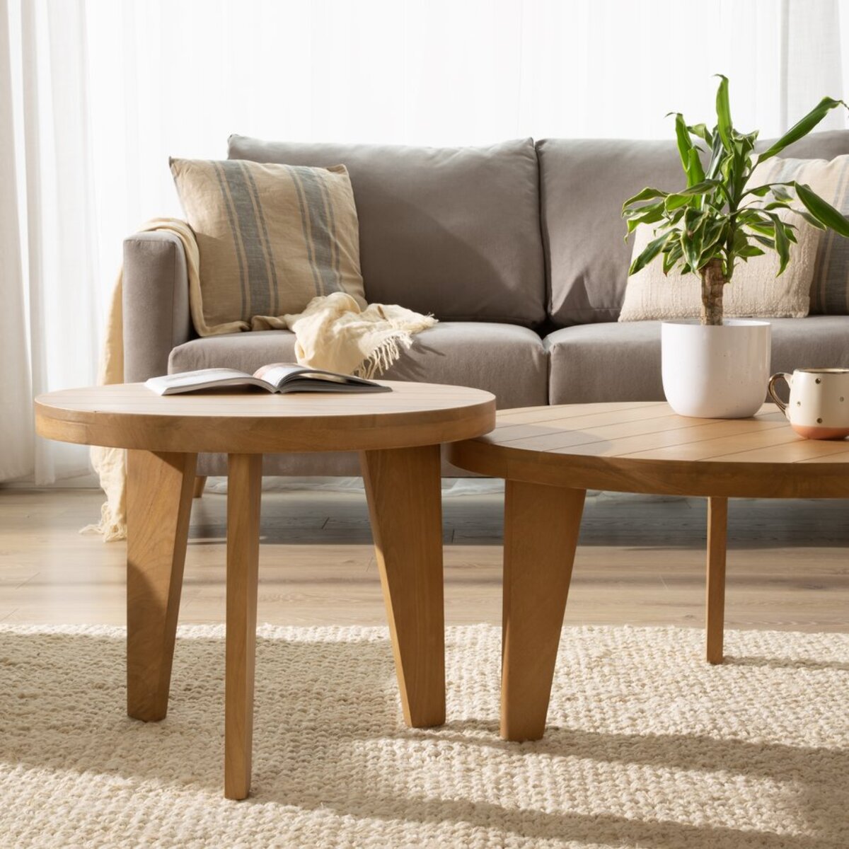 Pack 2 tables basses -bois massif de manguier-couleur provence naturelle 80 x 40 x 80 cm