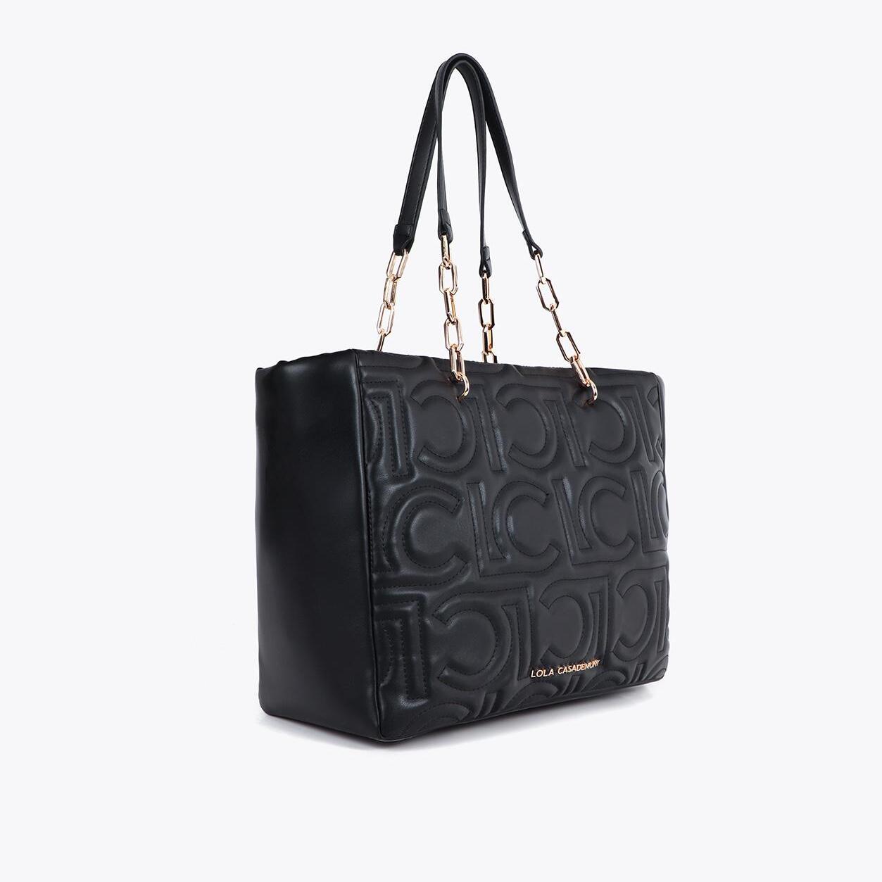 Shopper trapuntata logata in effetto pelle con manico catena mista