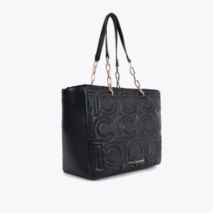 Shopper trapuntata logata in effetto pelle con manico catena mista