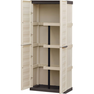 Armadio da esterno Ipno, Armadio balcone multiuso, Mobile porta scope 2 ante, 100% Made in Italy, 70x47h178 cm, Beige e Marrone, Finitura righe