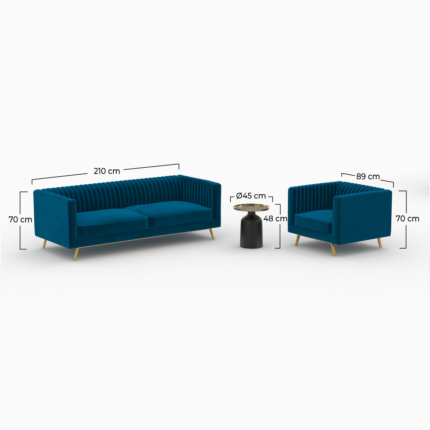 Pack Gatsby canapé, fauteuil et table basse 4 places