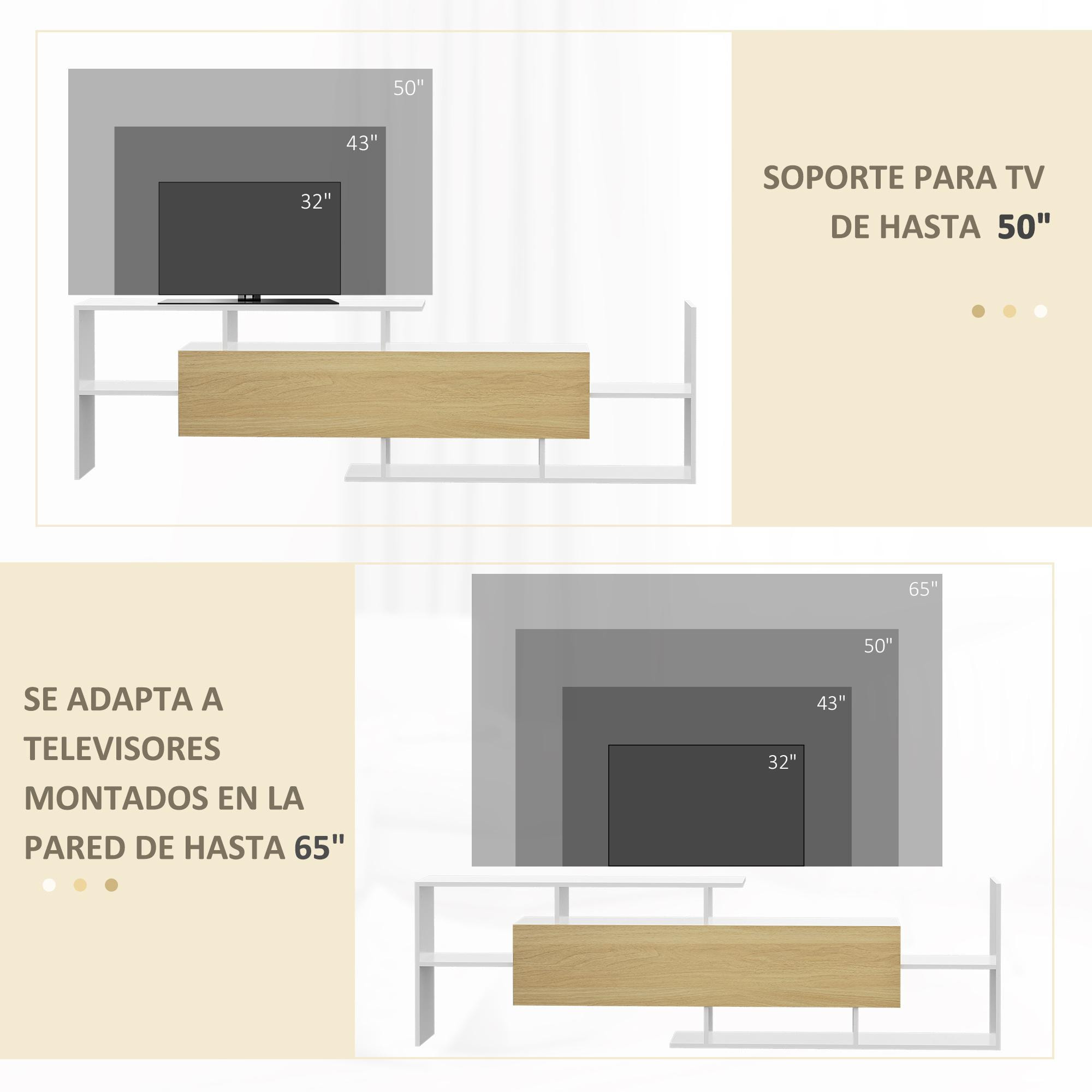 HOMCOM Mueble de Salón para TV Conjunto Muebles de TV con Mesa para Televisor 153,6x25x42 cm y Estante de Pared 150x14,5x16,3 cm Blanco y Natural