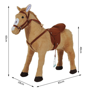 Caballo de Juguete para Niños de +3 Años Caballo de Juguete con Sonidos y Estructura de Metal Carga 60kg 85x28x60 cm Beige