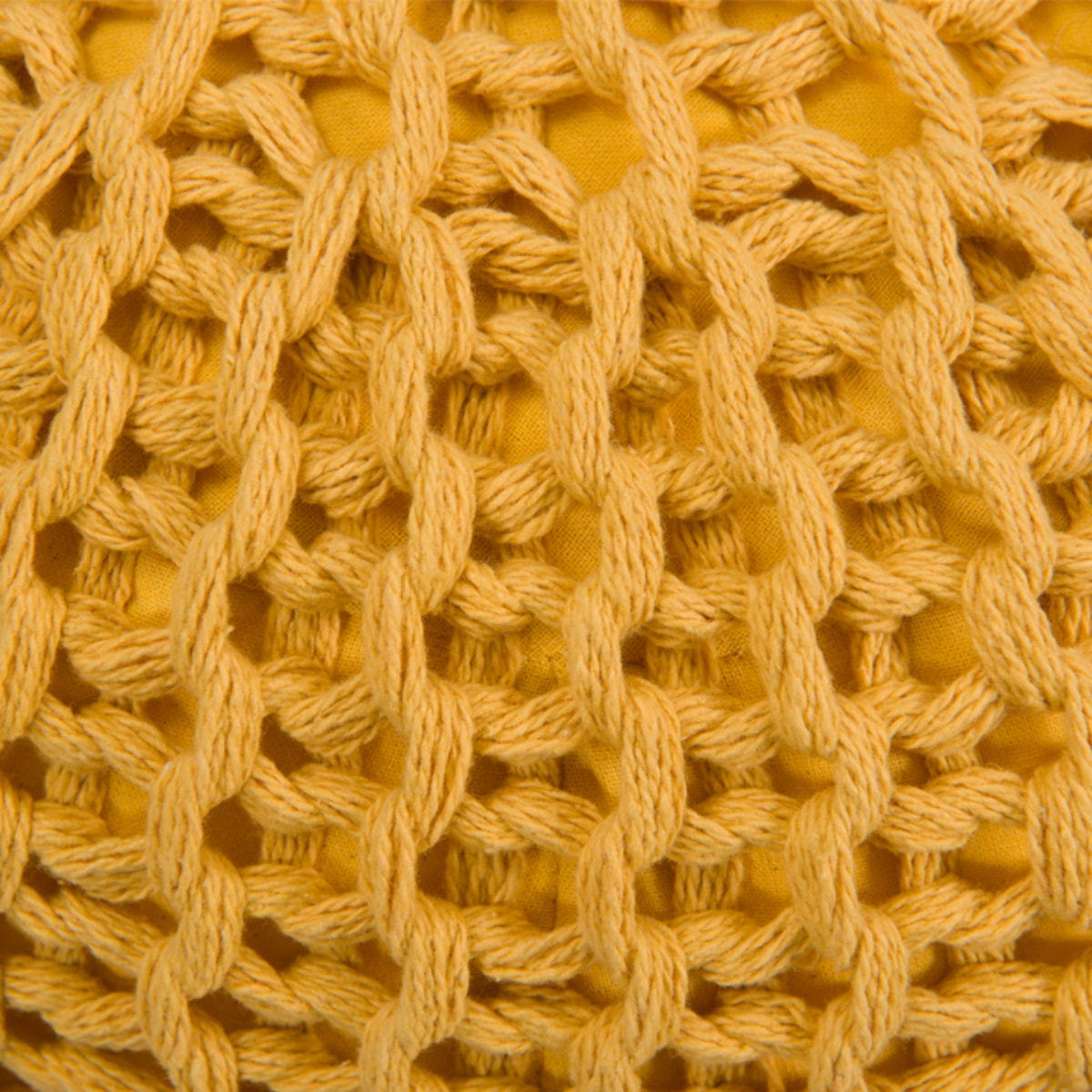 Pouf tricot rond en coton jaune moutarde D40 cm - Elisa
