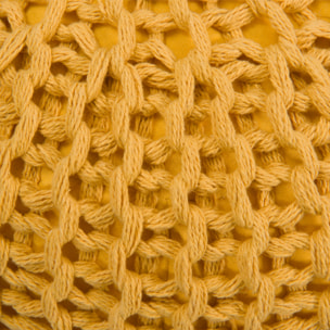 Pouf tricot rond en coton jaune moutarde D40 cm - Elisa
