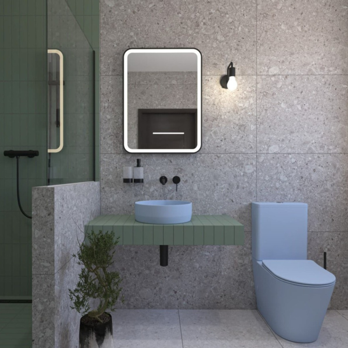 Infinitio WC à poser complet en céramique avec abattant SoftClose, bleu mat (SATINF031VPSNDBLM)