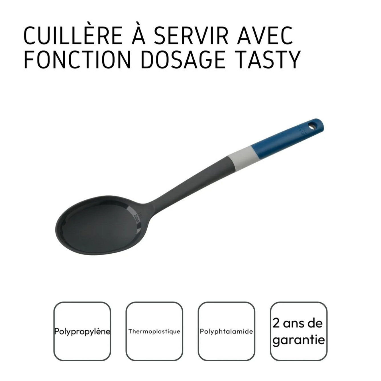 Cuillère doseuse manche bleu foncé 34 cm Tasty Core