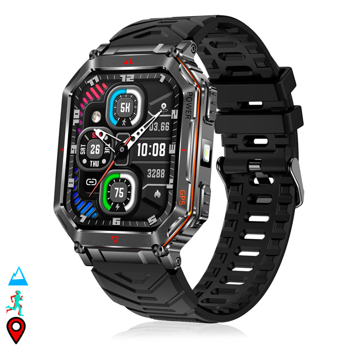 Smartwatch KR92 con llamadas BT, GPS, herramientas de exploración, monitor cardiaco, ChatGPT y + de 100 modos deportivos.