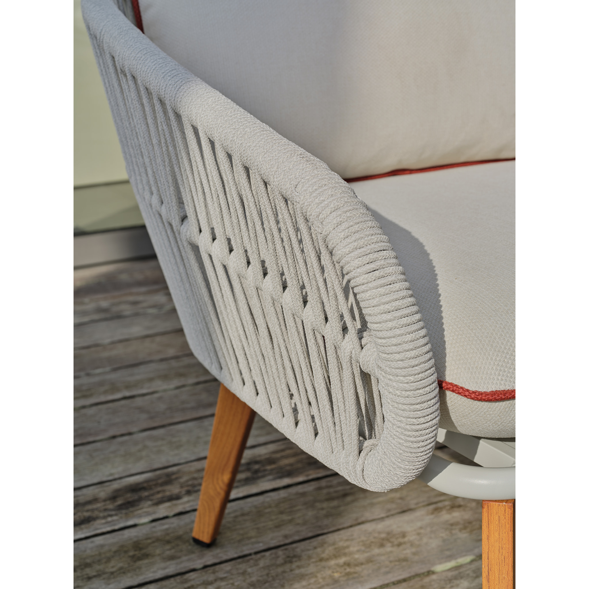 CUZCO - Salon bas de jardin 5 pl en alu imitation bois et corde tissée,