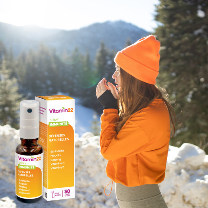 VITAMIN'22 - Spray Immunité - Complément alimentaire à base de Propolis, Ginseng, Échinacée, Vitamines C & D - Soutien de l'immunité - Cure 30 jours