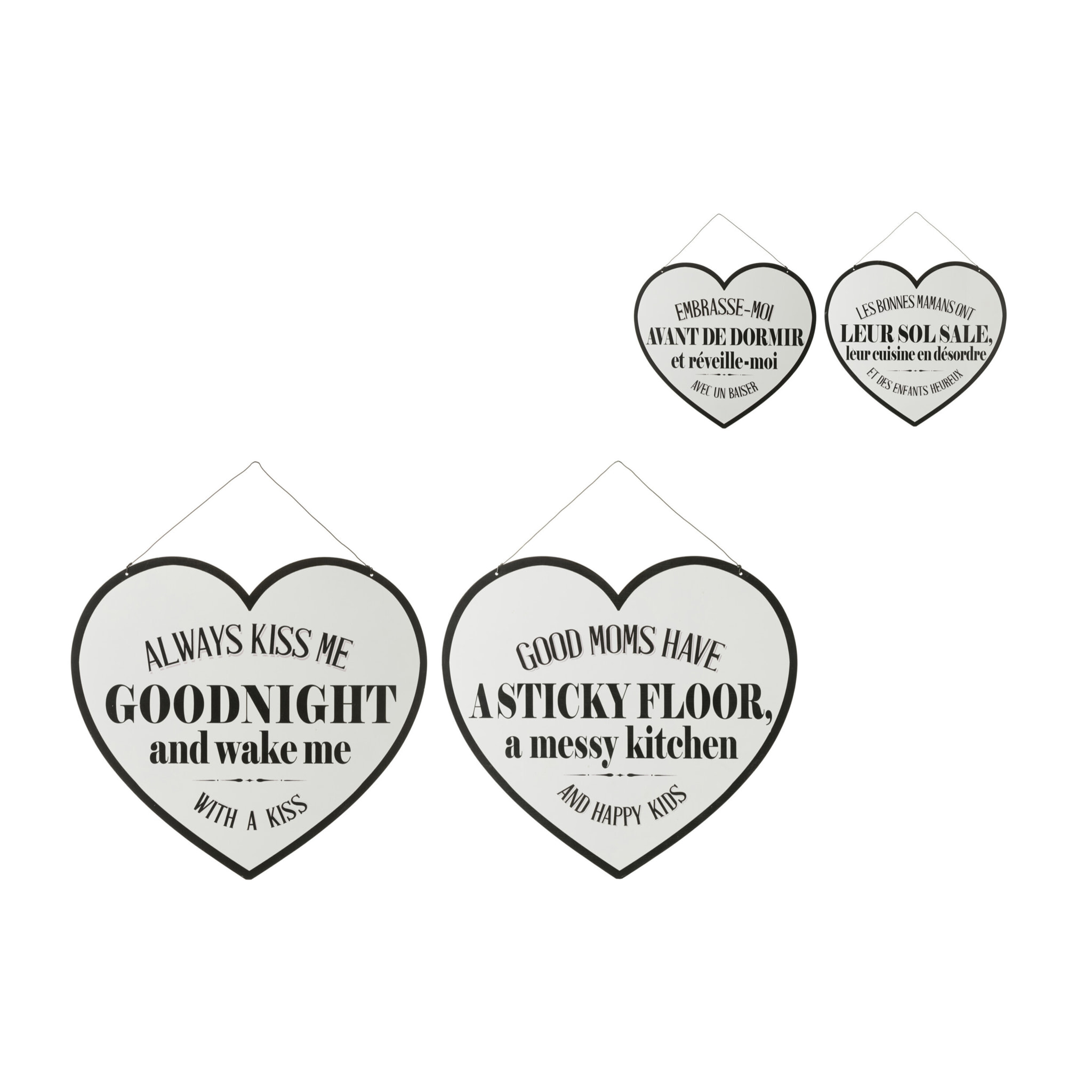 J-Line pancarte Textes Anglais/Francais - métal - blanc/noir - 2 pièces