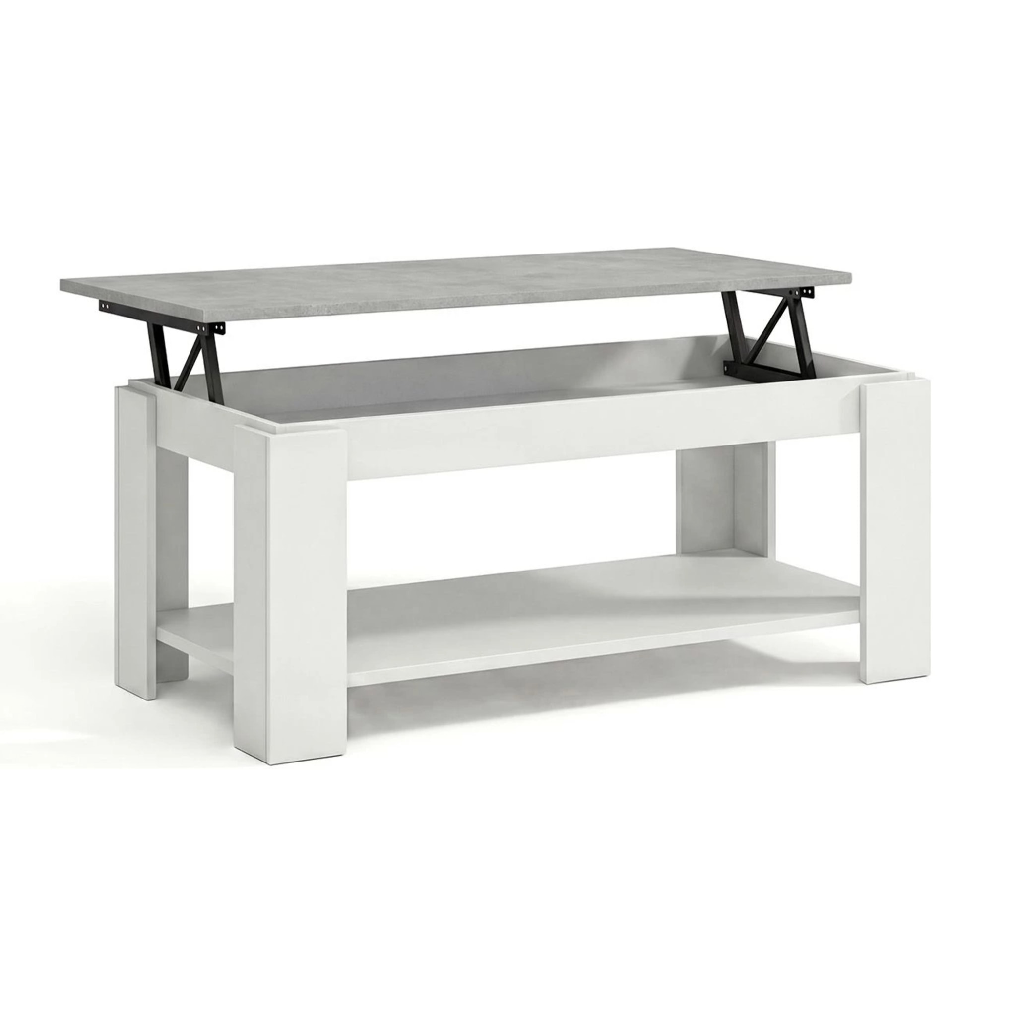 Mesa de centro elevable con almacenaje en blanco mate y gris cemento 102x43-54 cm Lya Blanco Artik (Blanco Mate) - Gris Cemento