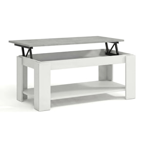 Mesa de centro elevable con almacenaje en blanco mate y gris cemento 102x43-54 cm Lya Blanco Artik (Blanco Mate) - Gris Cemento