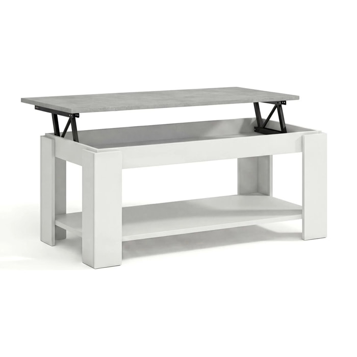 Mesa de centro elevable con almacenaje en blanco mate y gris cemento 102x43-54 cm Lya Blanco Artik (Blanco Mate) - Gris Cemento