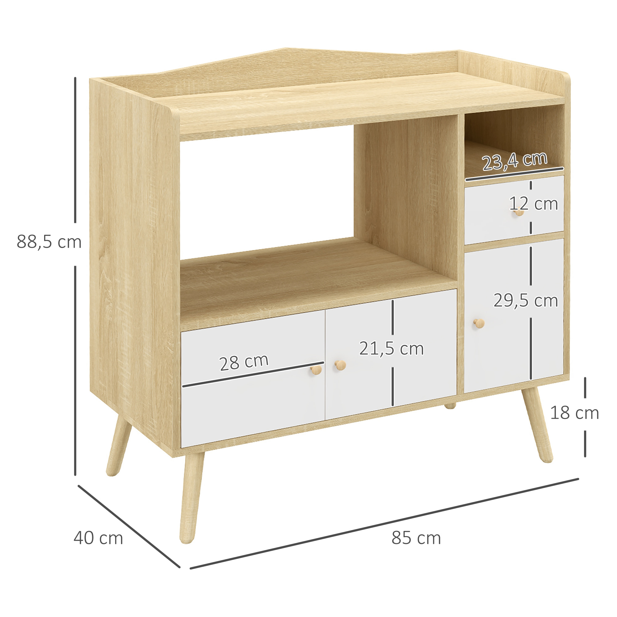 Meuble de rangement buffet de cuisine pour micro-ondes avec placards tiroir 85 x 40 x 88,5 cm naturel et blanc