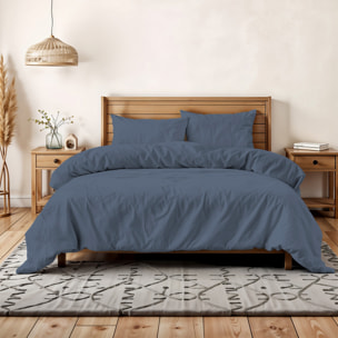 PARURE COPRIPIUMINO WATER WASHED, 100% Microfibra, No Stiro - BLU