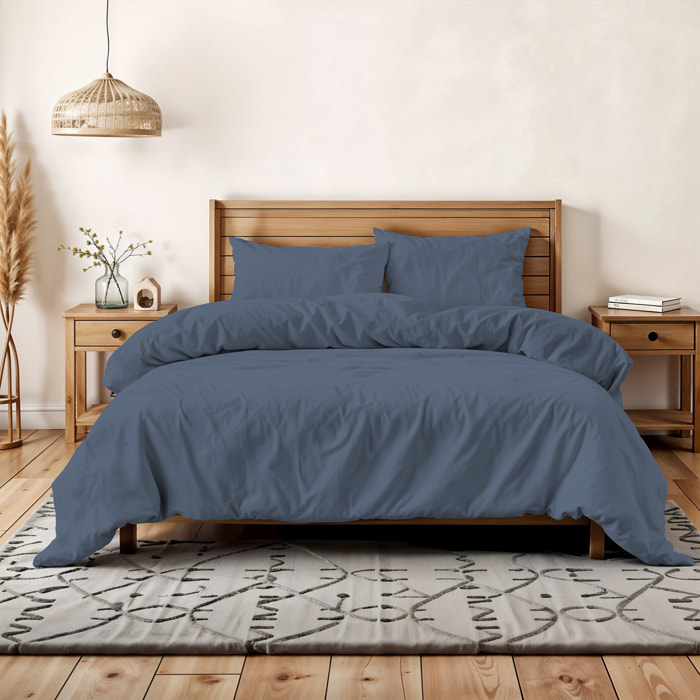 PARURE COPRIPIUMINO WATER WASHED, 100% Microfibra, No Stiro - BLU