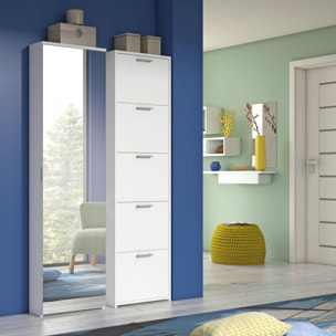 Scarpiera Ciclamino, Mobile multiuso da ingresso con anta a specchio , Armadio moderno portascarpe a 5 ripiani, 100% Made in Italy, Cm 50x18h178, Bianco