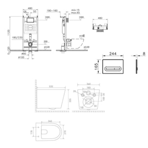 Pack WC bâti-support autoportant V-Fix Core + WC suspendu sans bride + abattant SoftClose + plaque chrome mat (VFTFCETOR5)