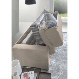 Divano letto con penisola Albenga, Sofà apertura girevole, Penisola contenitore Sinistra, Braccioli slim, 100% Made in Italy, Cm 260x95h90, Tortora