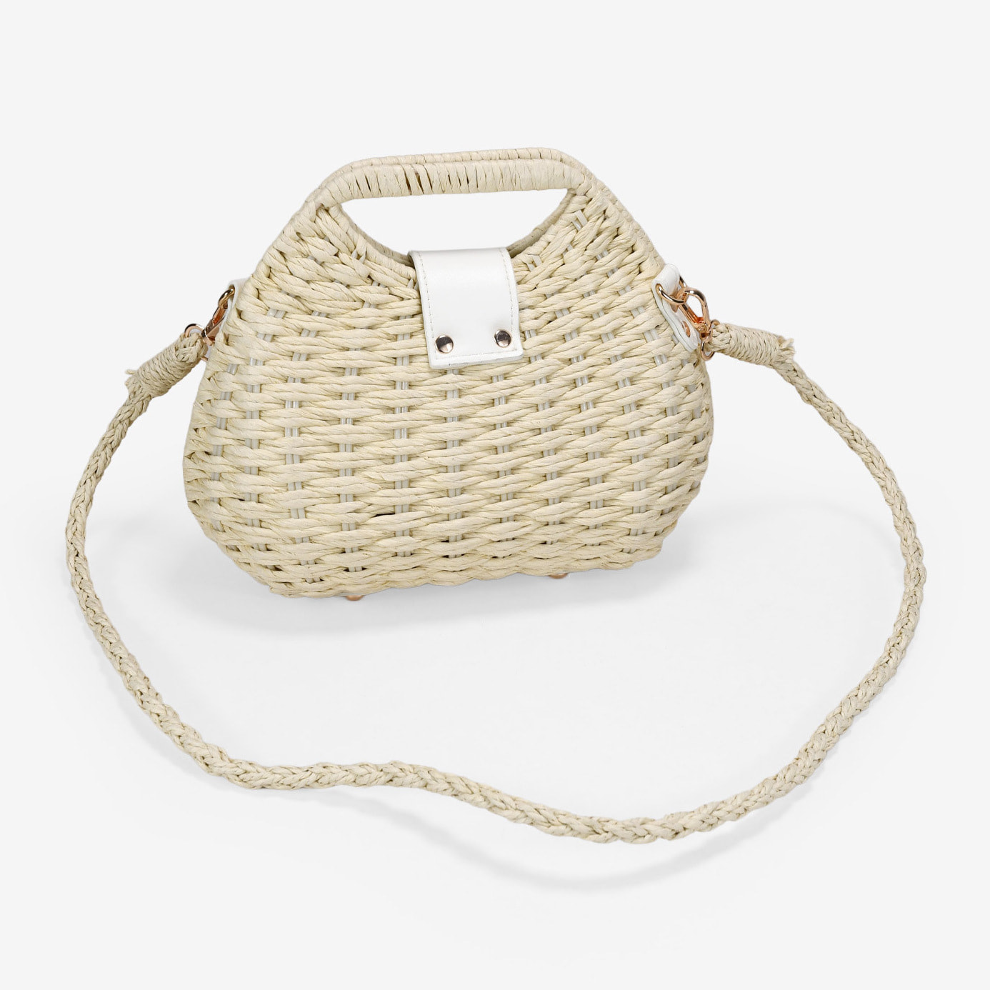 Bolso caja beige en rafia con solapa